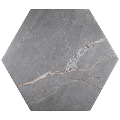 Hexagon Tile Rust Toned Veining Matte Grey Marble Look