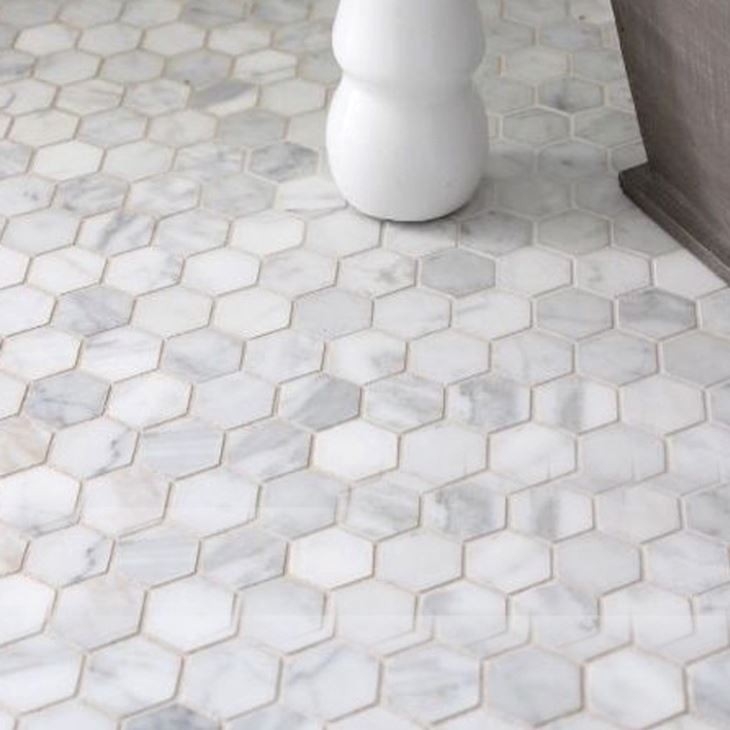 Hexagonal Mosaic Tile White Gray Marble Veining Honeycomb Classic