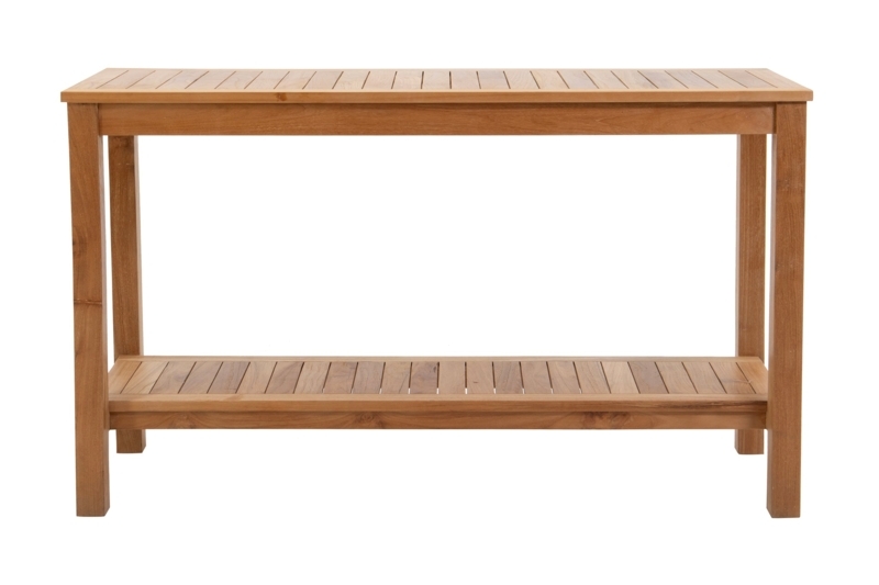 Honey Toned Outdoor Console Table Slatted Bottom Shelf