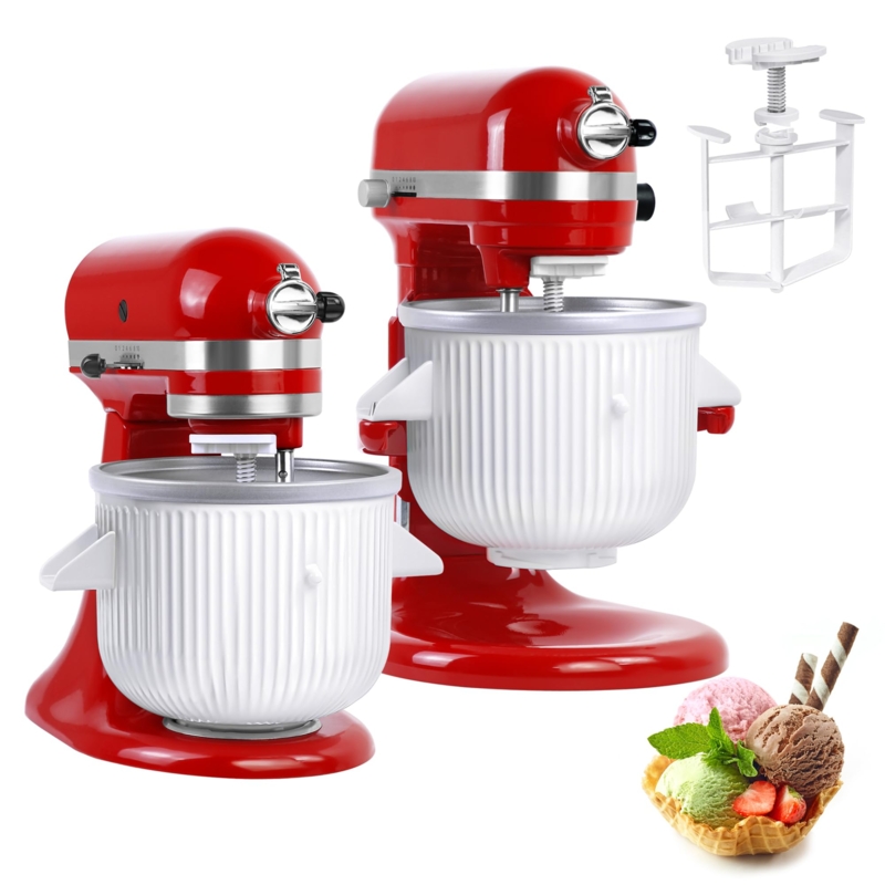 Ice Cream Maker Attachment Ribbed White Freezer Bowl for Stand Mixers