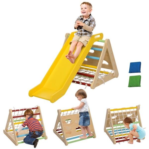 Indoor Climber Cutout Grips Montessori Wood Climbing Triangle Yellow