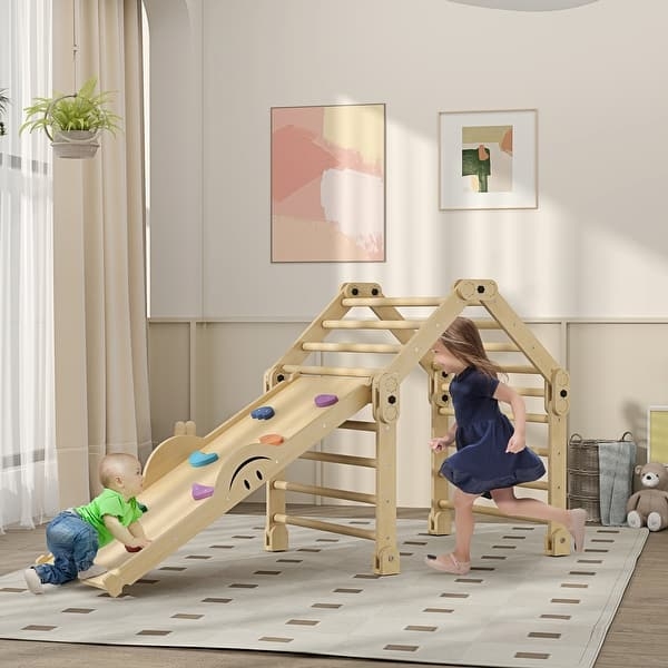 Indoor Climbing Gym Foldable Wooden Toddler Activity Gym Slide Ramp