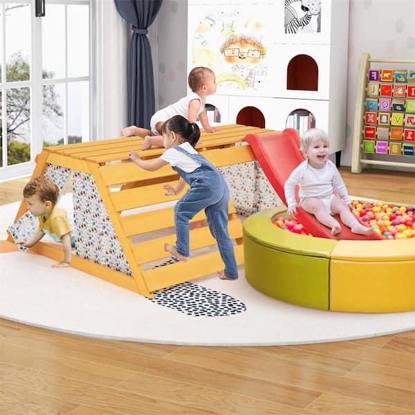 Indoor Climbing Gym Integrated Ball Pit Active Play Space Yellow