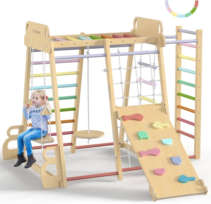 Indoor Jungle Gym Pastel Rainbow Rungs Montessori Style Climber