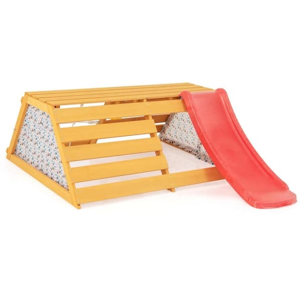 Indoor Jungle Gym Pebble Pattern Slatted Wall Kids Slide Climber Set