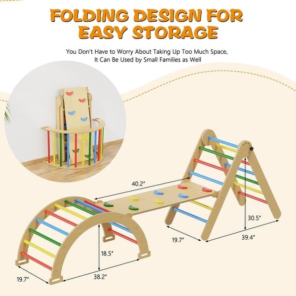 Indoor Play Structure Three Piece Set Rainbow Rungs Foldable Triangle