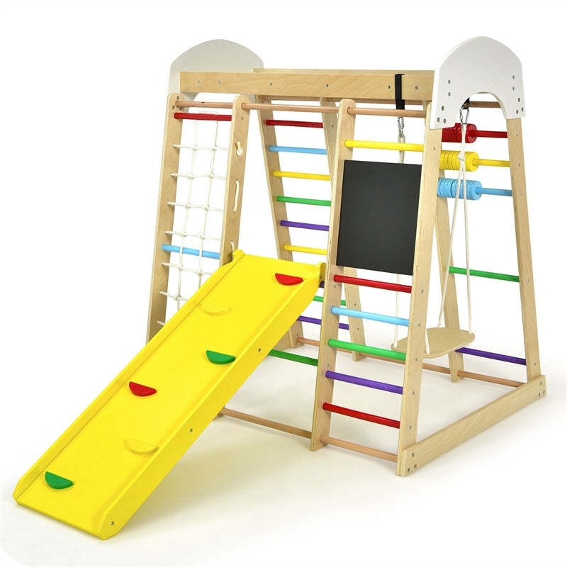 Indoor Playground Wooden Playground With Swing and Chalkboard Abacus