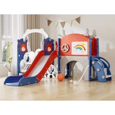Indoor Playset with Rainbow Drawing Board, Swing & Primary Color Palette