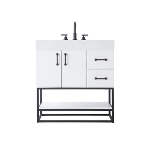 Industrial Bathroom Vanity with Black Metal Base and Open Shelf