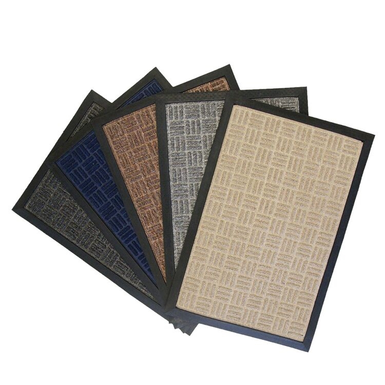 Industrial Doormat Basketweave Pattern Beveled Rubber Border Utility
