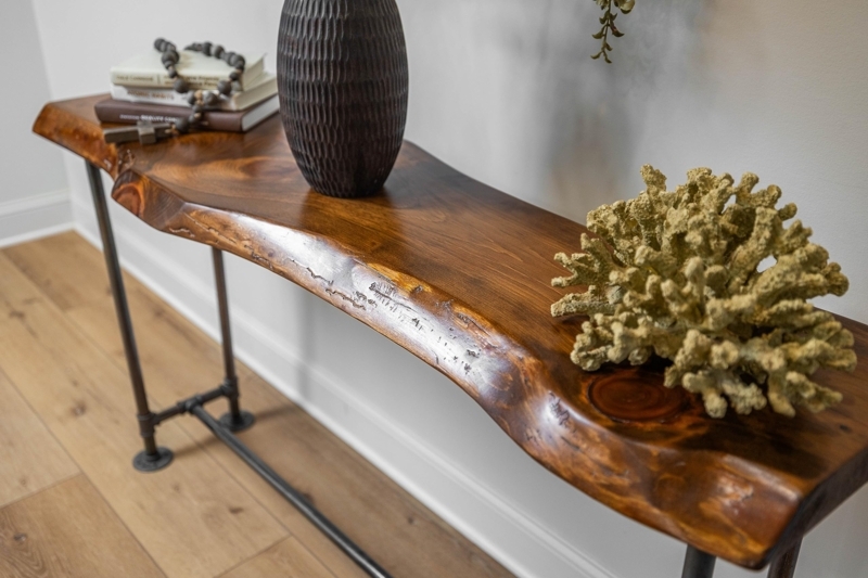 Industrial Live Edge Console Table with Pipe Legs
