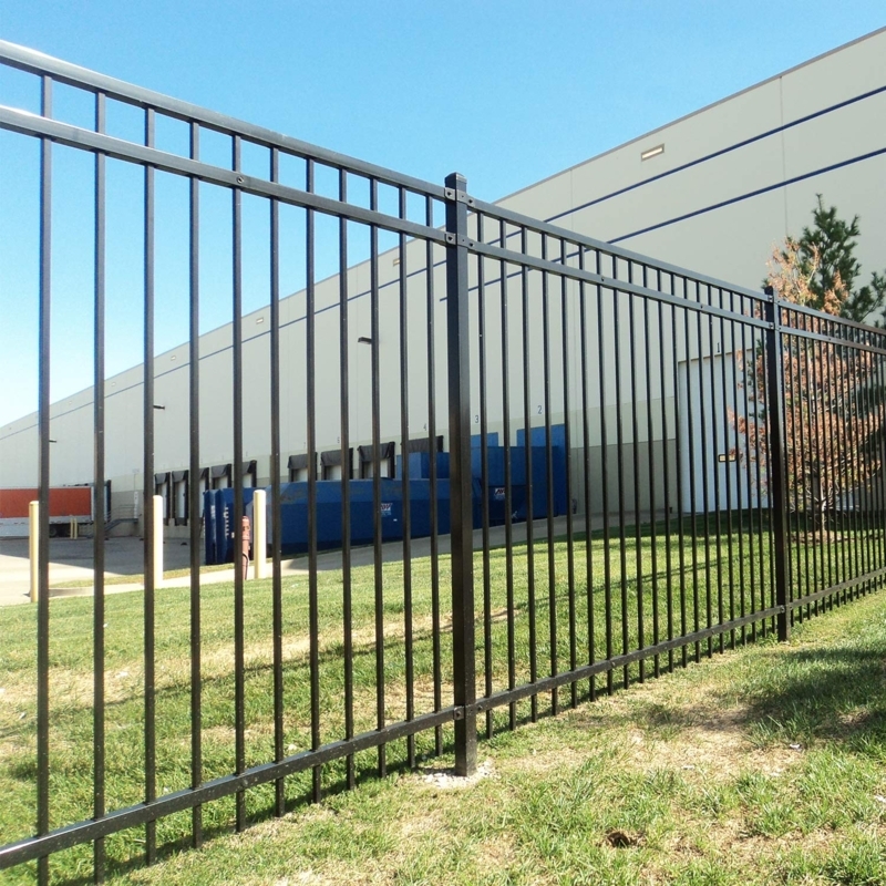 Industrial Metal Fence Panel with Three Rail Flat Top Design