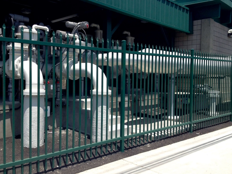 Industrial Security Fence with Forest Green Pointed Pickets