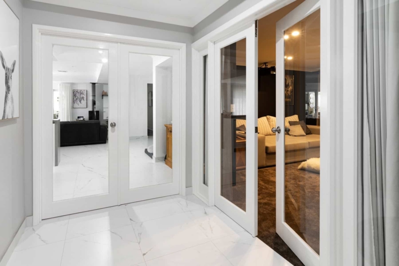 Interior Double Doors Full-Lite Glass White Frame Sophisticated