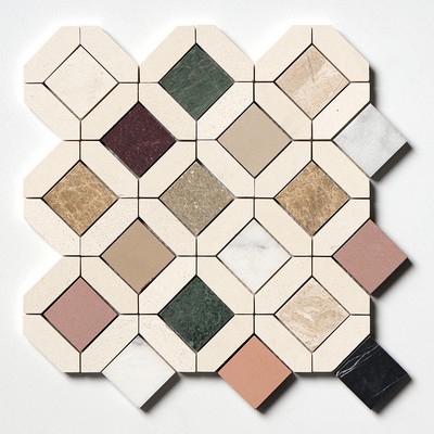 Interlocking Octagon Mosaic Tile Multi Color Inserts Stone Look