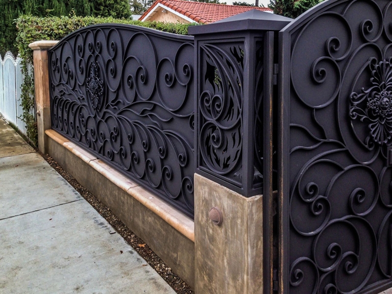 Iron Fence Intricate Victorian Scrollwork Arched Top Matte Black