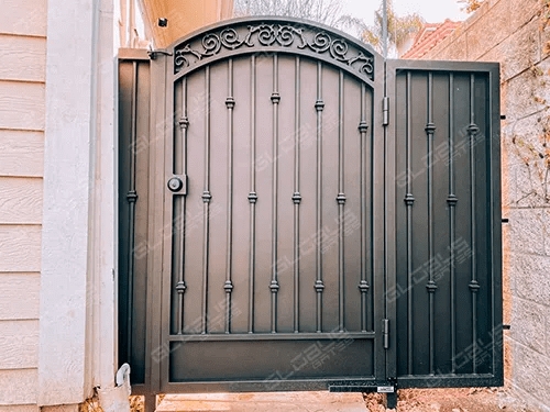 Iron Gate Arched Scrollwork Top Black Metal Ornate Side Yard Entry