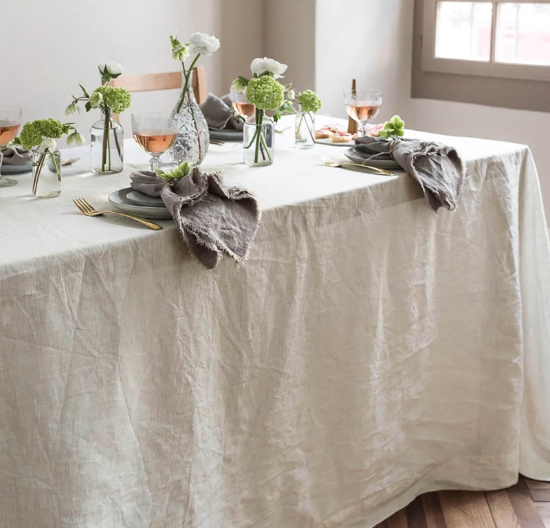 Ivory Linen-Like Tablecloth Textured Wrinkled Finish Organic Modern
