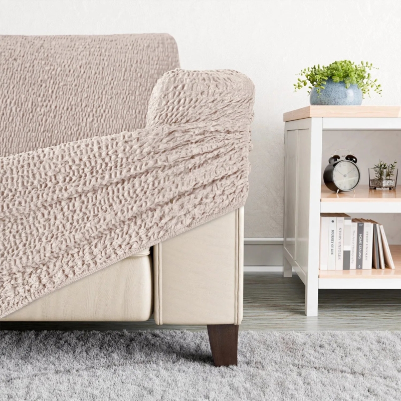 Ivory Waffle Knit Furniture Cover Stretch Armchair Slipcover