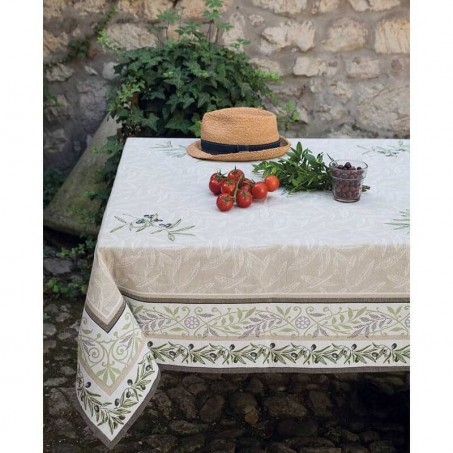 Jacquard Woven Tablecloth Olive Branch Border, French Country
