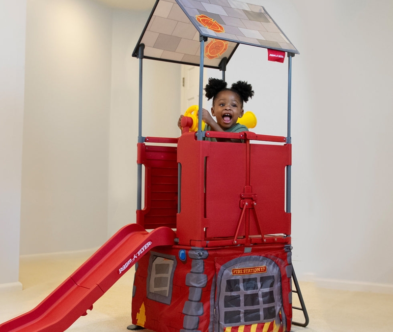 Kids Climber Fire Station Theme with Roof, Slide & Steering Wheel Red