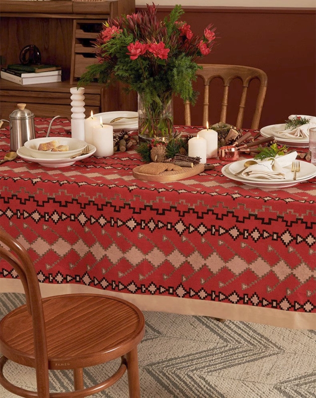 Kilim Inspired Geometric Pattern Red Tablecloth
