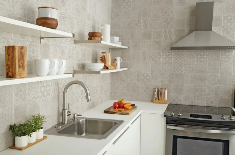 Kitchen Backsplash Patterned Ceramic Neutral Geometric Matte