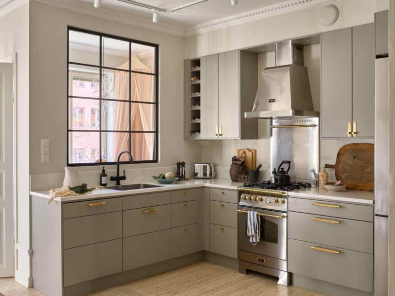 Kitchen Hardware Brass Pulls Taupe Grey Integrated Wine Rack