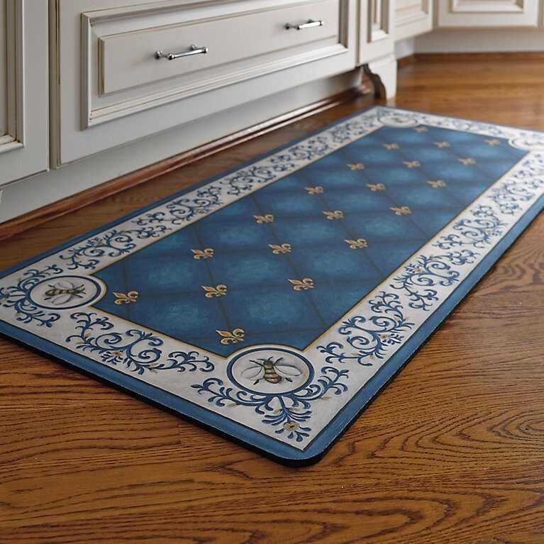 Kitchen Mat Cushioned Anti-Fatigue Bee Motif Blue