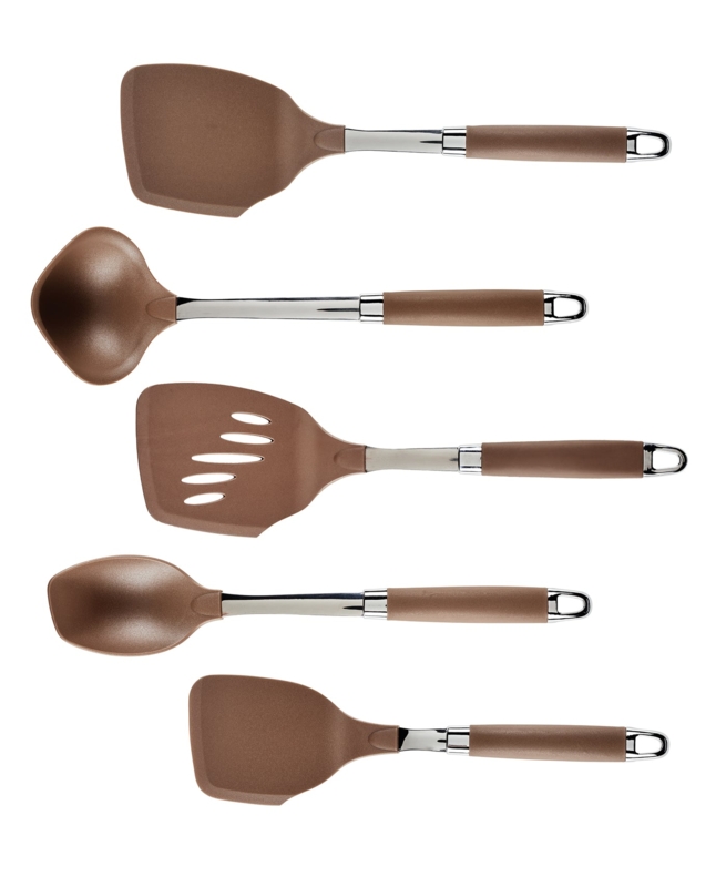 Kitchen Utensil Set Bronze Finish Metal Shafts Ergonomic Grip