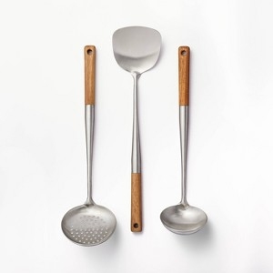 Kitchen Utensil Set Long Reach Stainless Steel Wood Handles