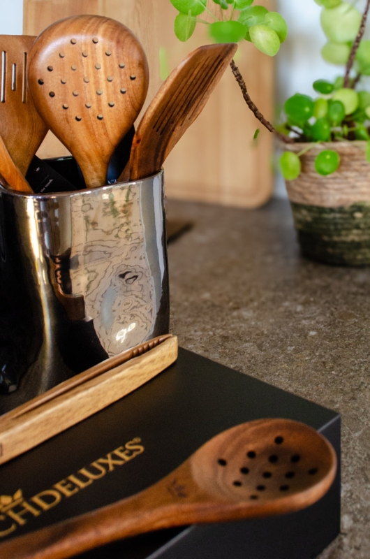 Kitchen Utensil Set Rich Wood Grain Reflective Crock Gift Box