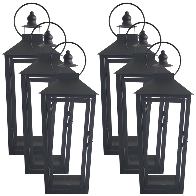 Lantern 6 Pack Set Metal Glass Circular Top Handle Latched Door
