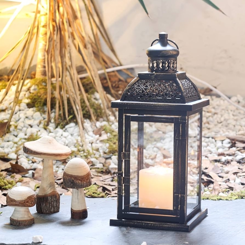Lantern Black Metal Filigree Ornate Ventilation Cap Rustic Garden Decor