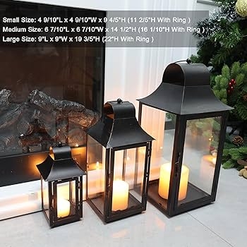 Lantern Graduated Set Metal Glass Arched Top Ring Handle