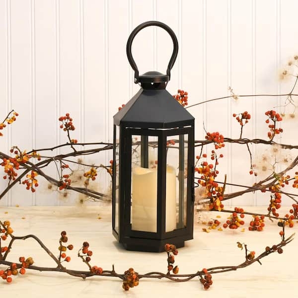 Lantern Hexagonal Frame Matte Black Metal Flameless LED Candle