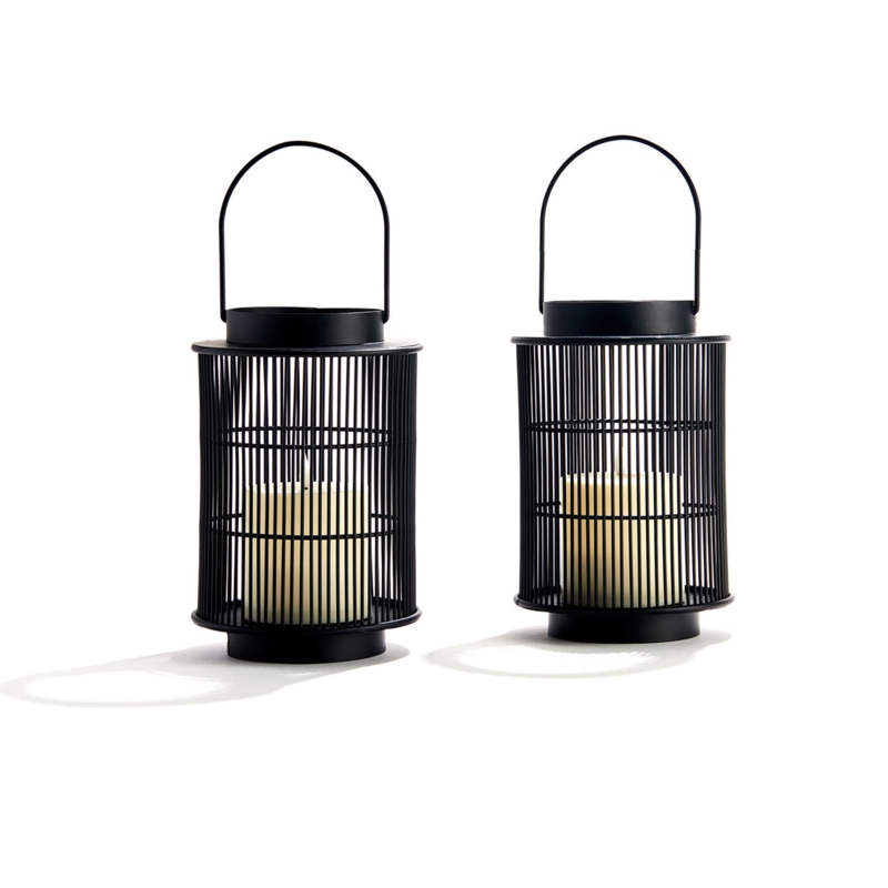 Lantern Set Slatted Metal Design Minimalist Outdoor Decor