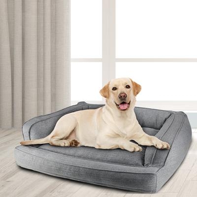 Large Bolstered Pet Sofa, Three-Sided Bolster, Gray