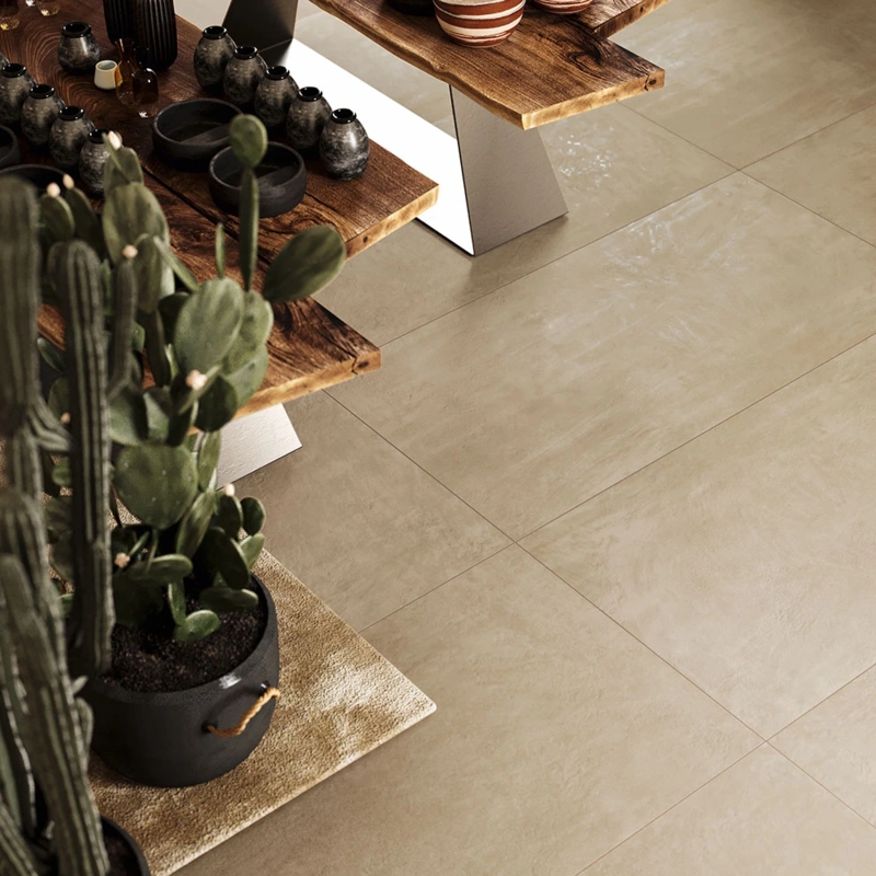 Large Format Floor Tile in Tan with Matte Stone Finish