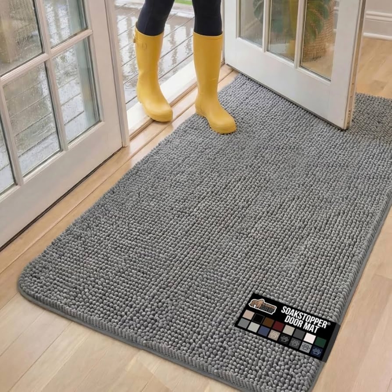 Large Grey Chenille Entryway Mat with Looped Pile
