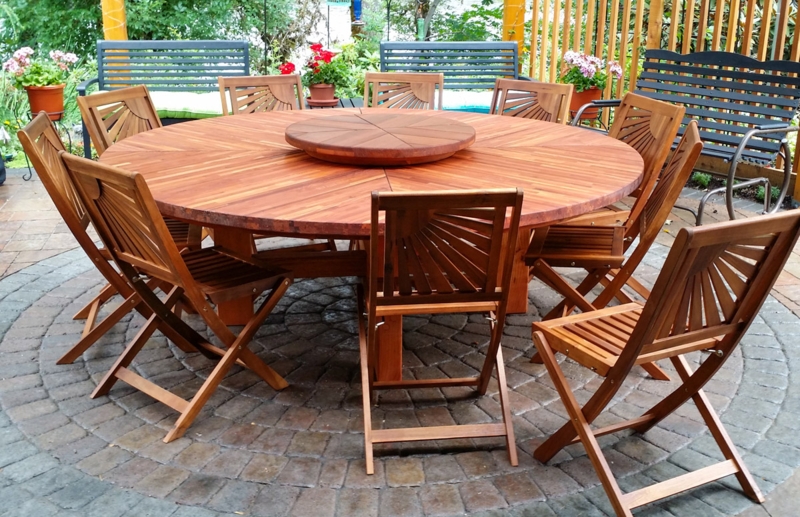 Large Patio Dining Set featuring Lazy Susan and Folding Sunburst Chairs