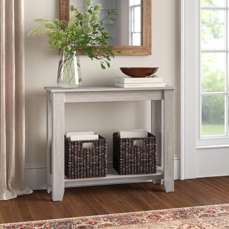 Lark Manor Dusty Gray Oak Console Table with Storage Shelf