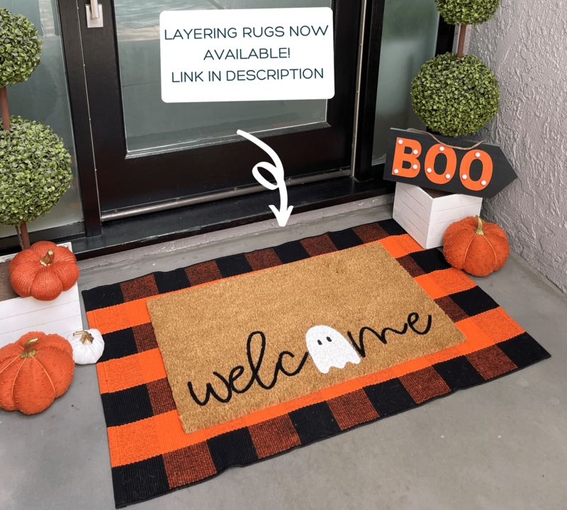 Layered Doormat Set Ghost Motif & Buffalo Plaid Halloween Porch Decor