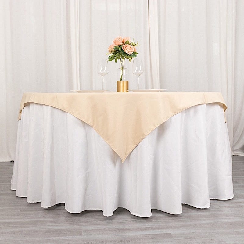 Layered Tablecloth Overlay Beige Square Polyester, Event Style