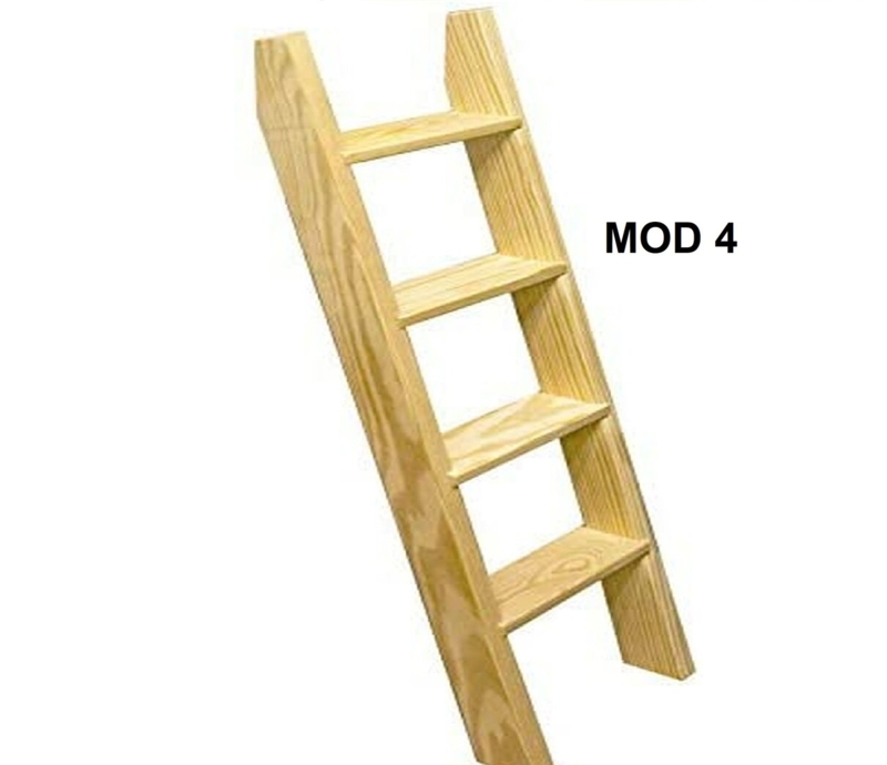 Library Ladder Notched Top Rails Four Step Design Raw Wood Finish Attic