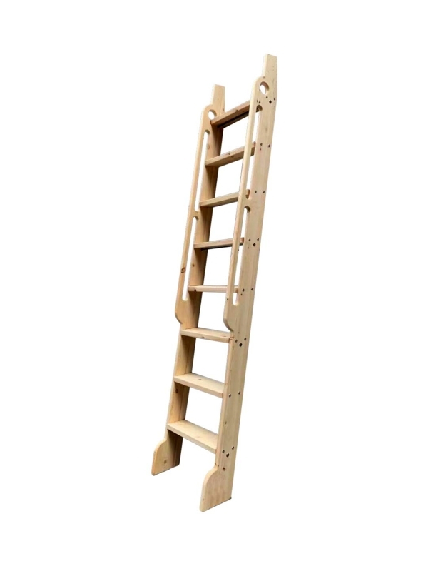 Library Ladder Unfinished Pine Extended Handrails Widened Base DIY Loft
