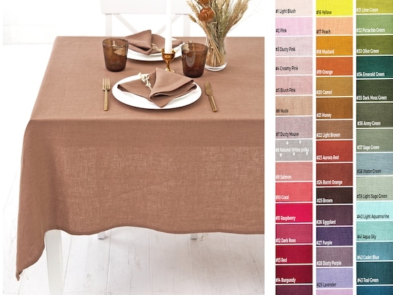 Light Brown Linen Tablecloth Terracotta, Matching Napkins