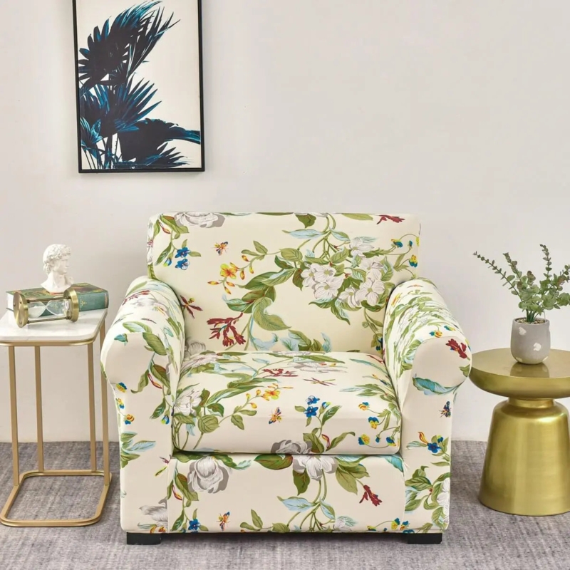 Light Green Botanical Slipcover for Cottage Style Reading Nook