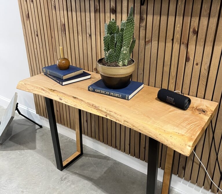 Light Maple Live Edge Console Table U-Shaped Legs