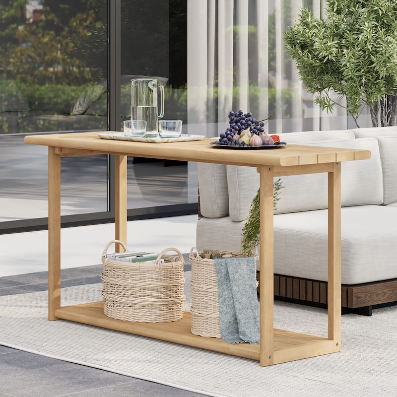 Light Teak Look Outdoor Console Table Slatted Top
